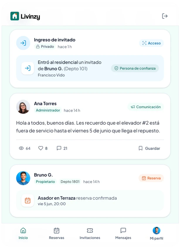Livinzy en el teléfono: muro, accesos y reservas